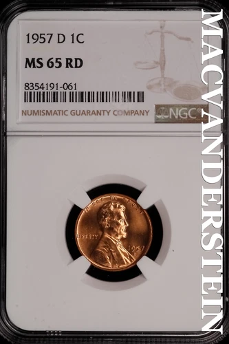 1957-D Lincoln Wheat Cent- NGC-MS65 RD Gem Brilliant Uncirculated Luster #SLM354
