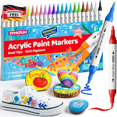 Acrylstifte Set 24 Farben Doppelspitze Künstlerfarben für Steine Glas Stoff