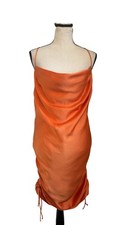 NWT Zara Orange Satin Cowl Neck Ruched Mini Dress Large Adjustable Straps Read