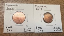 Portugal 2015 1 Euro Cent Coin & 5 Cent 2020 EU Coin Lot - European Union Coins