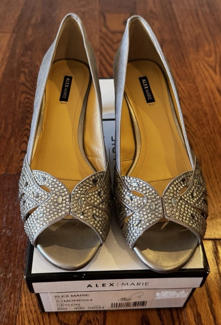 alex marie silver dress shoes Alex Marie Mabel Shimmer Strappy Dress Sandals, Womens, 7, Silver