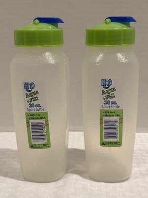 Set of 2 Arrow Plastics H2O Aqua+Fill 20 oz Sport Bottles Sheer/Green BPA Free
