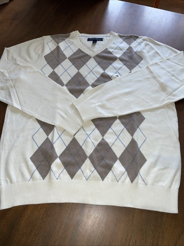Tommy Hilfiger V-Neck Argyle Pullover 100% Baumwolle Creme & Braun Herren Gr. XL - Bild 2 von 11
