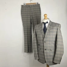 Cavani 3 Piece Suit Men's Light Grey Check 38R Jacket 32W 32L Trousers Waistcoat