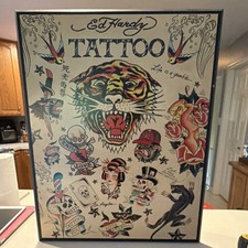 Ed Hardy Tattoo Flash Art Plaque Sheet Framed 21x16 Classic Tattoo Designs