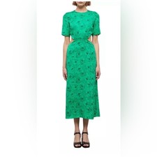The Kooples Green Graphic Poppies Cutout Midi Dress Short Sleeve NWOT Size L
