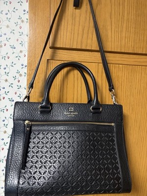 Kate Spade Black Perforated Leather Perry Roma Satchel w/ Crossbody Strap & Gold