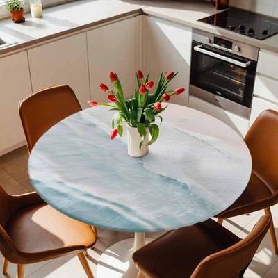 Coastal Tablecloth Round Fitted,Beach Table Cover Waterproof Reusable Ocean T...