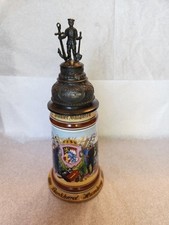 Regimental Military Porcelain Naval German Beer Stein,  Sailor Lid, Lithophane