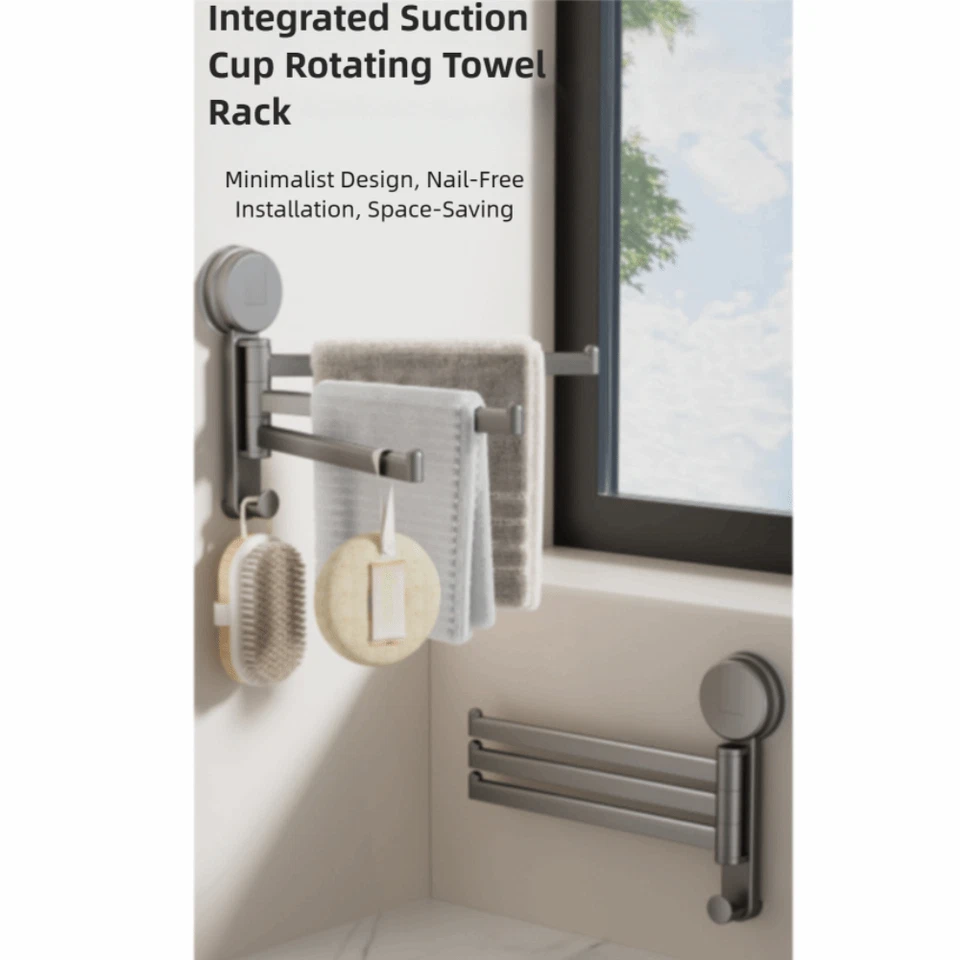 Towel Holder Suction Cup Rotating Towel Rack Kitchen Storage Rack  Toilet - Image 4 of 4