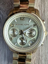 Michael KORS Watch Mid-Size Runway MK5055 for Women Gold Professionally Cleaned