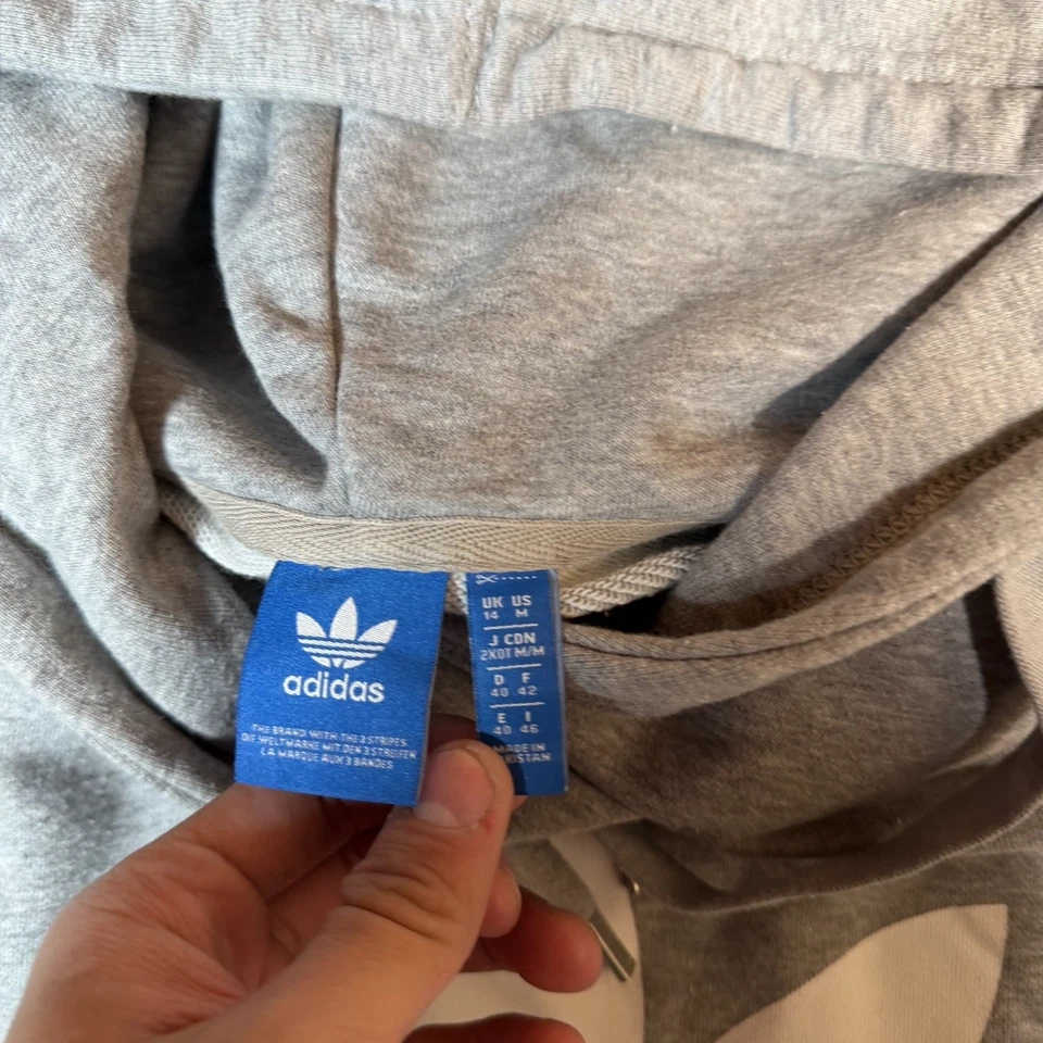 Sudadera con Capucha Adidas Para Hombre Gris Medio Logotipo del Trifolio Verde Prima Pullover Sudadera Foto 4 de 4