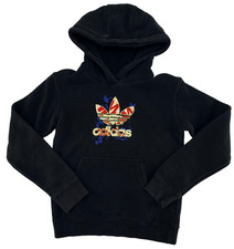 Adidas Hoodie Youth Small 9-10 Black Trefoil Logo Graphic Pullover