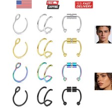 Fake Nose Ring Fake Septum Fake Nose Ring Hoop Fake Nose Rings for Women Faux...