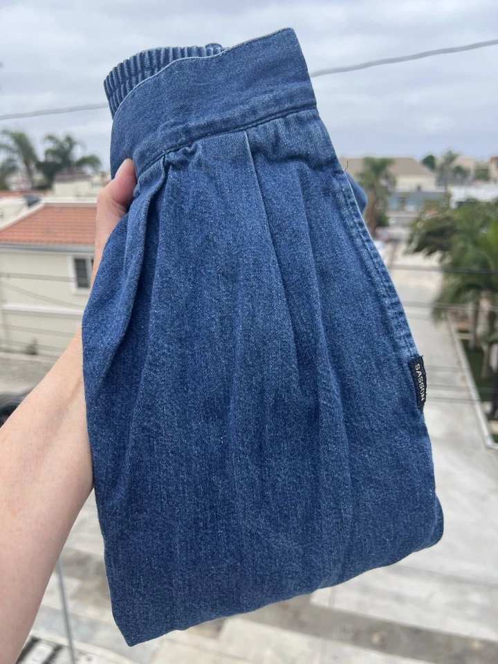 Falda midi vintage años 80 Sasson plisada denim con botones cintura elástica talla 18 western Foto 2 de 4