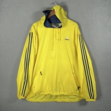 Vintage Adidas Jacket Mens Large Yellow Hooded Windbreaker 3 Stripe Pullover 90s