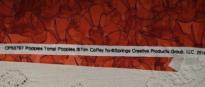 REMNANT Tonal Poppies Poppy Fabric SPRINGS CREATIVE Quilt Cotton Tim Coffey 9x21
