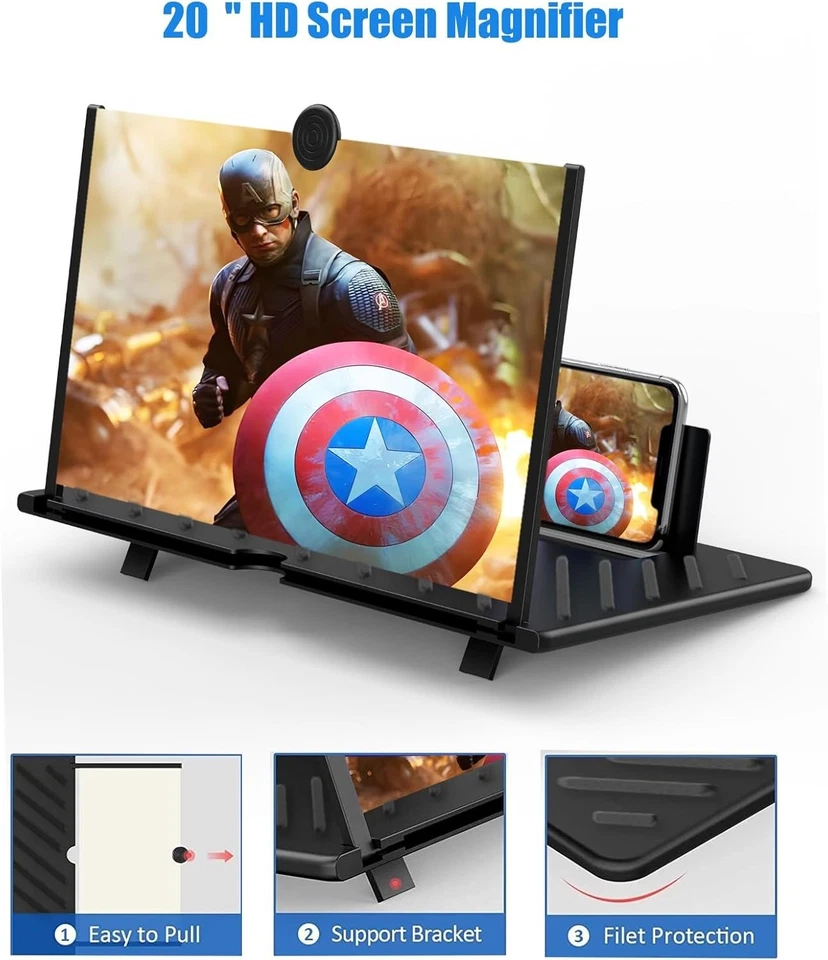Cell Phone Screen Enlarger, 20" 3D HD Magnifying Projector - Image 4 of 4