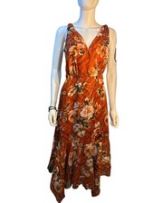 White House Black Market Orange Floral Midi Dress With Ruffle Hem Size M NWT