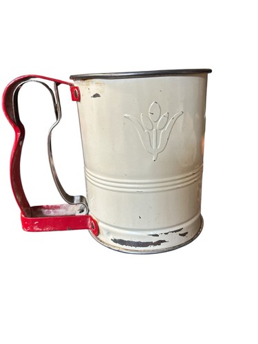 VINTAGE ANDROCK Metallo Hand-i-Sift Jr Setaccio Farina Retro Manico Rosso, Made In USA - Foto 3 di 5