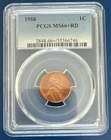 1958 P  LINCOLN  WHEAT CENT  PCGS MS 66+ RD