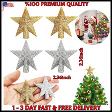 4 Pcs Mini Star Christmas Tree Topper 2.36 Inch Glitter Gold Silver Small Christ