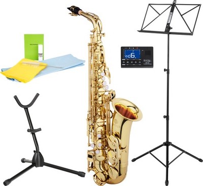 Jupiter JAS510Q Eb Altsaxophon Set Notenständer Stimmgerät Pflegezubehör Bundle