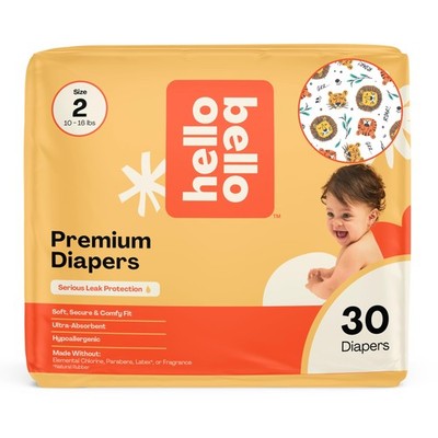 Hello Bello Diapers, Size 2 (10-16 lbs) Wild 2 (30 Count), Cats 
