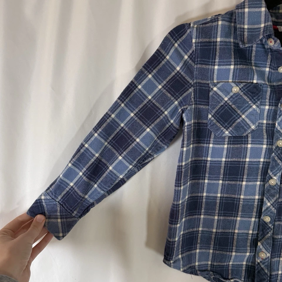 Hanna Andersson Franela Niños 120 6/7 Azul Cuadros Abotonados Manga Larga Algodón Foto 4 de 4