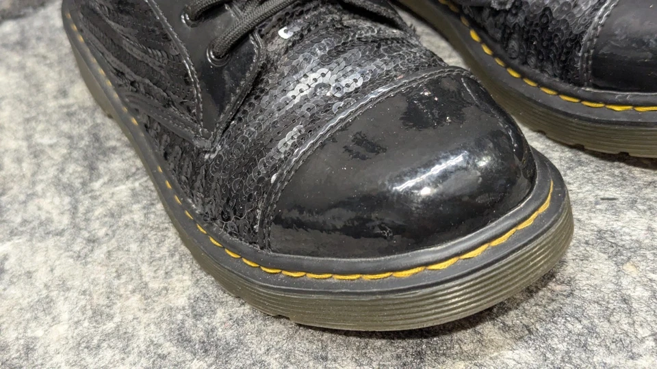 Botas de combate Dr Doc Martens para mujer 1460 Pooch lentejuelas con cordones cremallera lateral talla 5 EE. UU. Foto 3 de 4