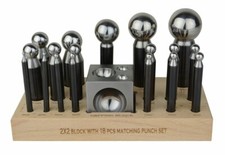 18-Piece Steel Dapping Punch Set w/ Block Wood Base Jewelry Making Metal Forming