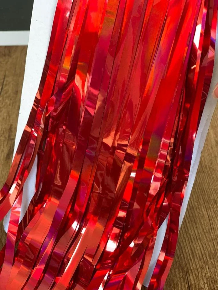 Cortina de enfeites de franja metálica folha de fundo vermelho porta decoração de festa - Imagem 4 de 4