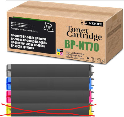 3 OEM Sharp BP-50C26, BP-50C31,BP-50C36,BP-50C45 CMYK Toners BP-NT70-CA,MA,BA
