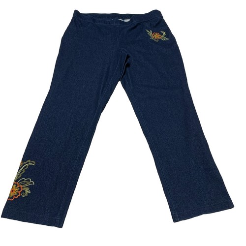 Alfred Dunner women’s 14 Petite denim blue floral embroidered jeans pants petite