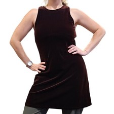 90s Y2K M 8 10 Dark Burgundy Brown Velvet Empire Skater Dress Sleeveless