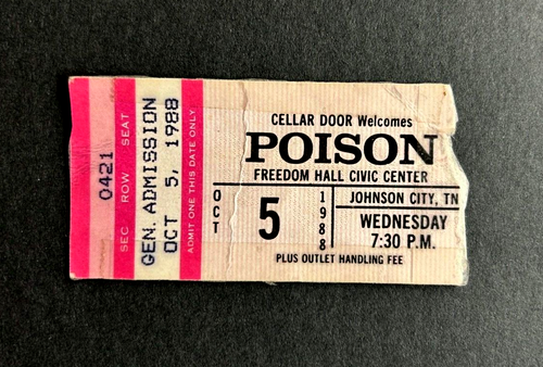 1988 POISON Konzert Ticket Stub FREEDOM HALL CIVIC CENTER JOHNSON CITY TENNESSEE