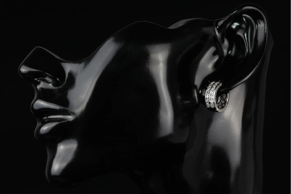 Pendientes Aros De Plata Ø 16 Mm Circonita 750 Oro Blanco 18K Baño De Oro O1607 - Imagen 4 de 4