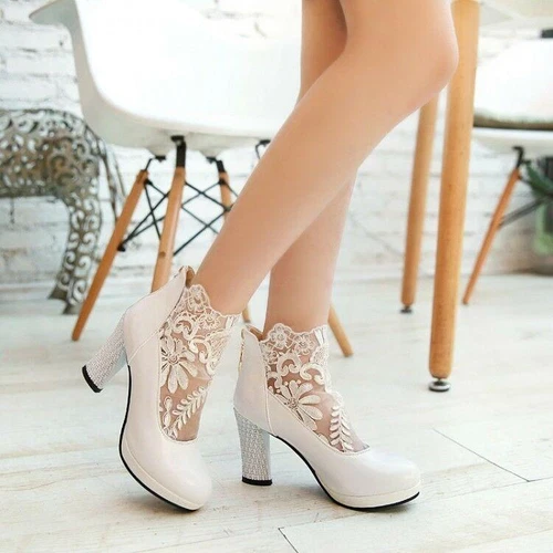 Women's High Heels Mesh Lace Ankle Boots Wedding Shoes - Bild 6 von 19