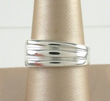 .925 Sterling Silver Asymmetrical Ring Band Ribbed Square Statement size 9
