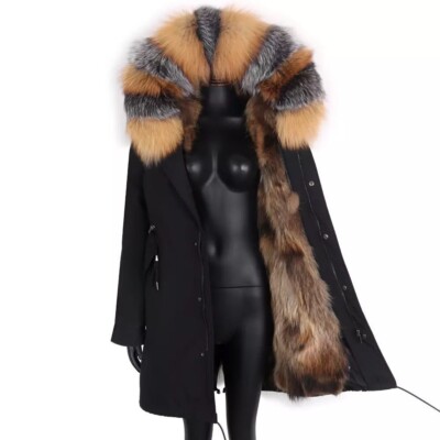 Damen CARMEN CHARLOTT Luxus Echt Pelz Parka Mantel Fuchspelz Größe 44/46 XL NEU!