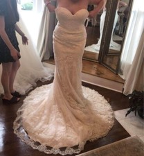 Champagne Strapless Lace Wedding dress size 18 and Veil