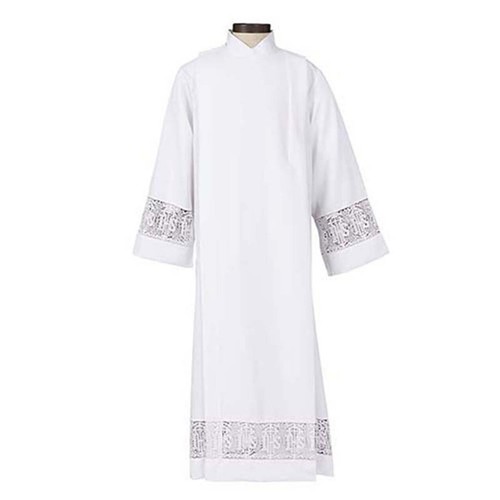 Alb Latin Cross and IHS Lace Front Wrap Vestment Medium New