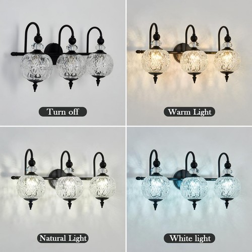 Vintage Bathroom Light Fixtures Black Vanity Light with Glass Globe LampShade... - 第 4/9 張圖片
