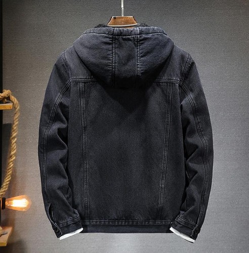 Men's Padded Warm Jacket Coat Winter Faux Fleece Lining Hooded Denim Casual New - Picture 4 of 11