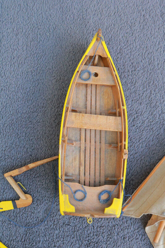 Boat Model Small Sail Fishing wooden hand made vintage decor