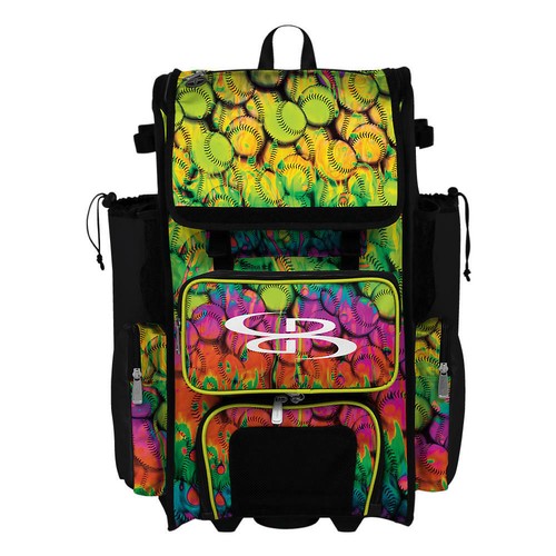 Boombah Rolling Softball Superpack 2.0 Wheeled Bat Bag/Gear Pack - Neon Ballpark - Picture 9 of 12