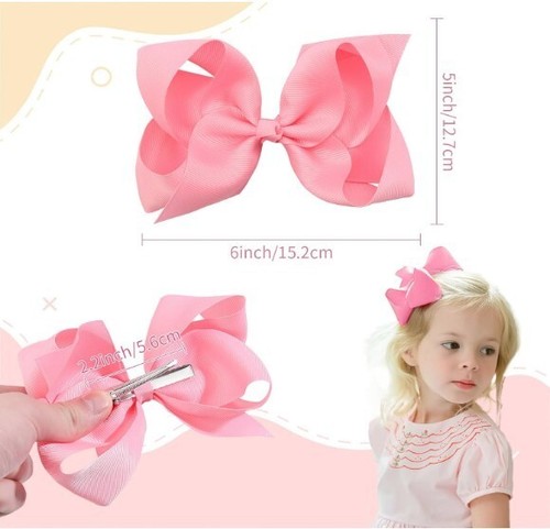 30 Color 6 Inch Hair Bows for Girls Grosgrain Ribbon Clips Alligator Barrettes - Picture 3 of 7