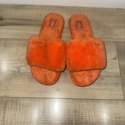 UGG COZETTE FLUFFY SHEARLING SLIDE SLIPPER SANDAL ORANGE SODA USA SIZE 6  UK 4