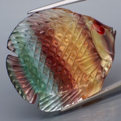 Pierre Fluorite Multicolore Naturelle - Forme Poisson - 25.58 Carats - Inde - Neuf étiqueté