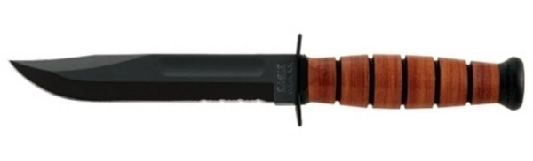 KABAR 1252 SHORT KA-BAR USMC with BROWN LEATHER SHEATH SERRATED EDGE